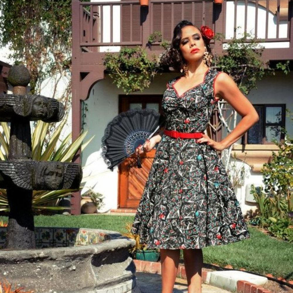 pinup girl clothing Spanish fans Heidi dress